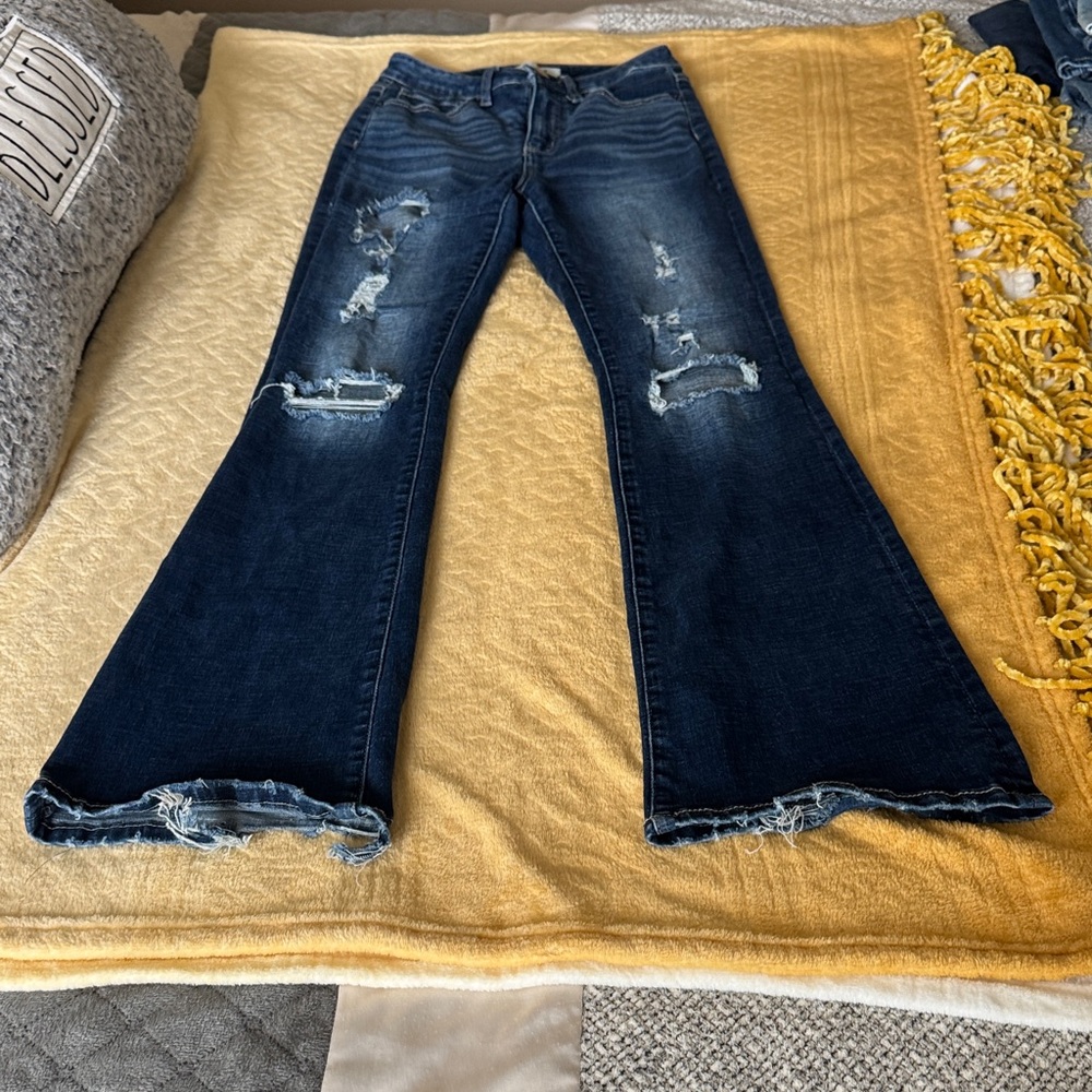 BKE Dark Blue Distressed Flare Jeans